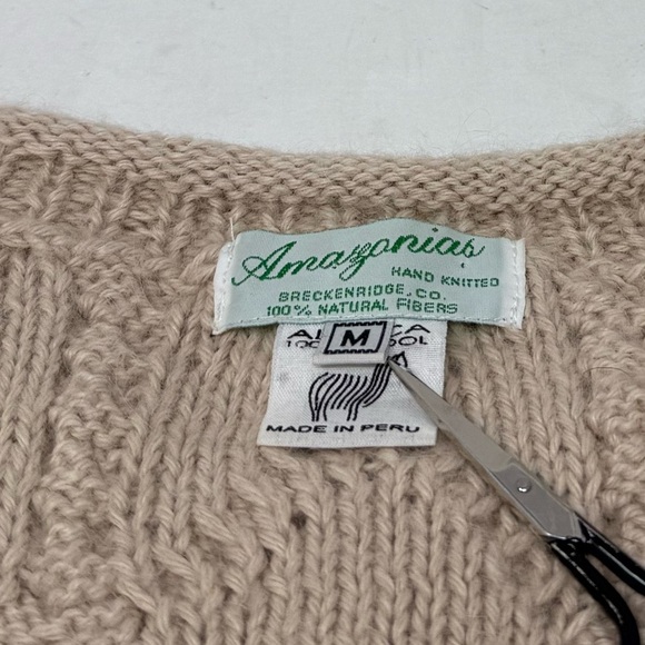 Amazonias Cream Alpaca Wool Fisherman Cable Knit Sweater Sz L Hand Knitted Peru - Picture 9 of 9